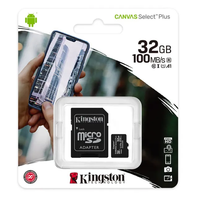 【Kingston 金士頓】32GB 100MB/s microSDHC UHS-I U1 A1 V10  記憶卡(SDCS2/32GB 平輸)