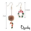 【Quenby】秋冬聖誕款不對稱球球枴杖棒棒糖花圈長耳環/耳針(耳環/配件/交換禮物)