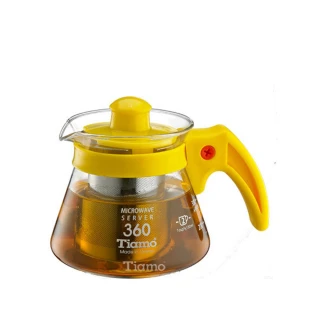【Tiamo】兩用耐熱玻璃壺-附不鏽鋼濾網 360cc-黃色(HG2215Y)