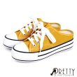 【Pretty】休閒風綁帶厚底內增高穆勒拖鞋(黃色、黑色、白色)