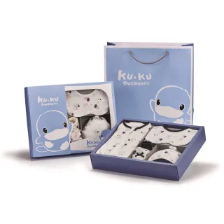 【KU.KU. 酷咕鴨】夢想氣球懶人包巾彌月禮盒7件組(藍/粉)