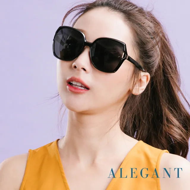 【ALEGANT】倪克斯的夜色低語(極光黑鏤空設計復古名媛款寶麗來偏光墨鏡/UV400太陽眼鏡)