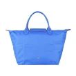 【LONGCHAMP】LONGCHAMP COLLECTION刺繡LOGO尼龍摺疊短把拉鍊手提包(中/藍紫x紅)