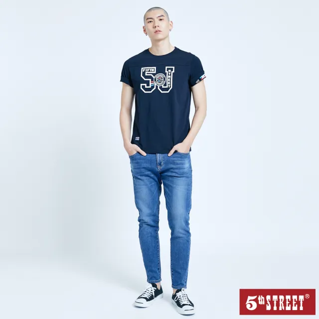 【5th STREET】男潮流小腳窄直筒褲-中古藍