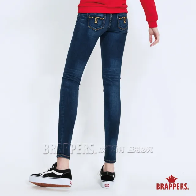 【BRAPPERS】女款 新美腳Royal 系列-中低腰彈性牛角刺繡窄管褲(深藍)