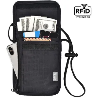 【iware】RFID掛頸防搶包 防掃描卡片側錄 隨身隱形防盜包斜背包 出國護照包證件夾 旅行旅遊收納包護照夾