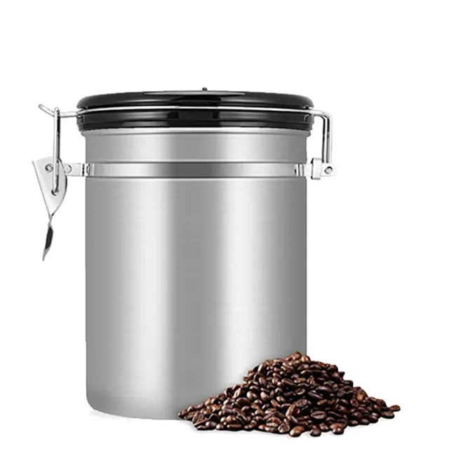 4色任選不銹鋼單向排氣閥密封罐1800ml(1.5磅適用4色任選304不銹鋼咖啡食材保鮮罐)
