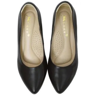 【Ann’S】通勤魅力-精品小羊皮楔型坡跟尖頭包鞋(黑)