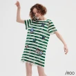 【iROO】綠色條紋刺繡蕾絲洋裝
