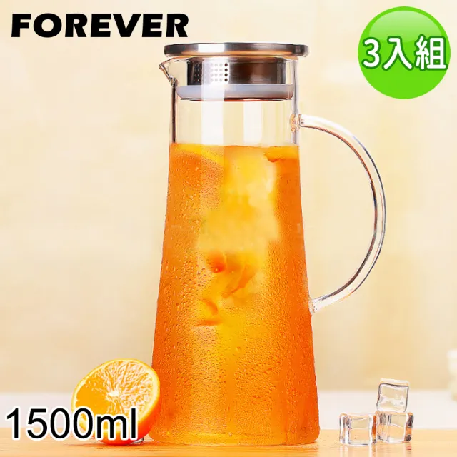 【日本FOREVER】耐熱玻璃把手水壺1500ML(3入組)