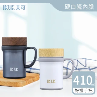 【IKUK艾可】真陶瓷保溫杯-手把咖啡保溫杯410ml(居家辦公杯/陶瓷咖啡杯/陶瓷保溫瓶/耐酸鹼/保溫瓶)
