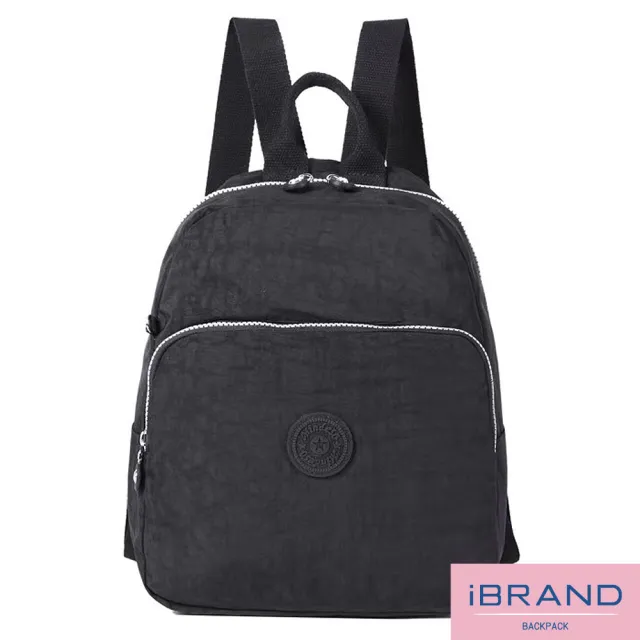 【iBrand】雙11 輕盈防潑水素色大口袋尼龍後背包(防水包 黑色)