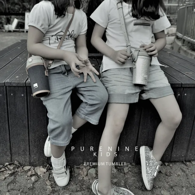 【韓國PURENINE】Kids兒童頂級時尚不鏽鋼彈蓋隨身多功能保溫杯-290ML附杯套+背帶(贈原廠吸管x1)