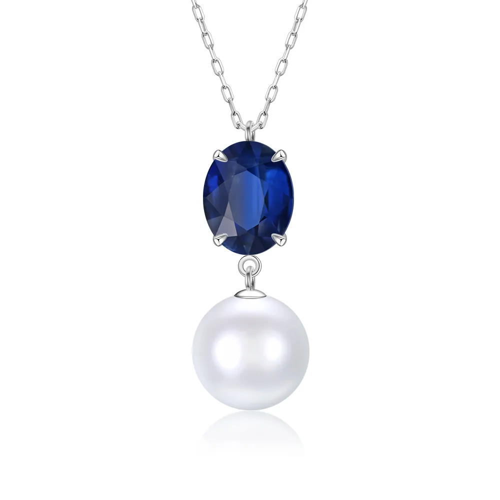 【KATROY】天然珍珠．藍晶石．1.9 克拉．18K金．母親節禮物(8.0-9.0mm)
