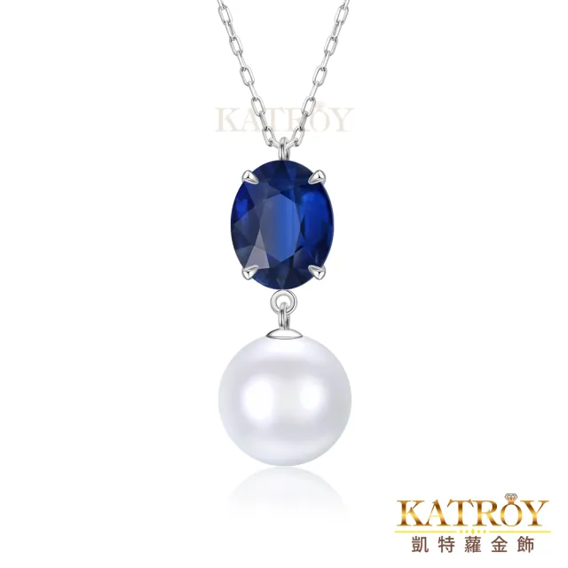 【KATROY】天然珍珠．藍晶石．1.9 克拉．18K金．禮物(8.0-9.0mm)