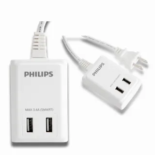 【Philips 飛利浦】USB智慧快充電源線1.8M 6尺 白色(SPB1402WA)