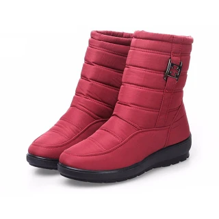 【HAPPY WALK】輕量時尚釦飾雙層防水防滑加厚保暖雪靴(紅)