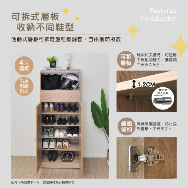 【原森道】2x5尺簡約風開放式單抽五層可調鞋櫃/玄關櫃(橡木色)