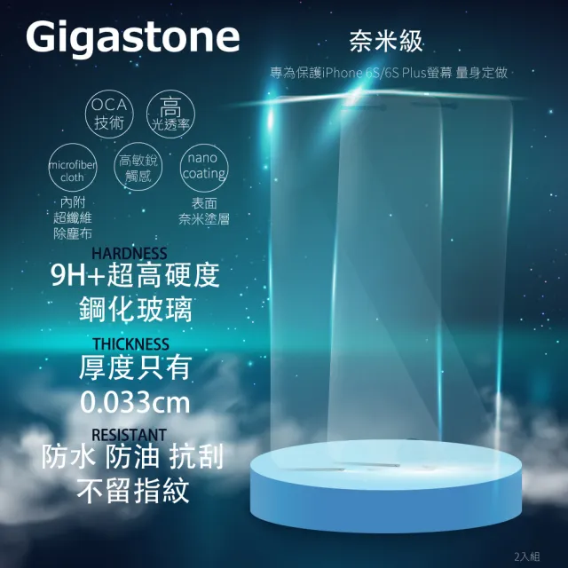 【Gigastone 立達】iPhone 6 plus 5.5吋防指紋抗刮超硬鋼化玻璃膜-2入組G102(0.33mm 超薄iPhone保護貼)