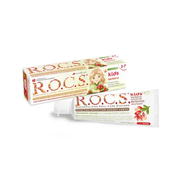 【R.O.C.S.】不含氟 3-7歲幼兒牙膏 水果甜筒/小紅莓/玫瑰  35ml/45g