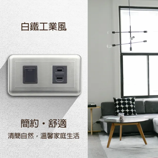 【朝日電工】工業風白鐵組合式單開關單插座組(復古開關插座組)