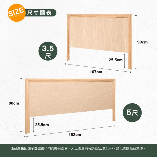【原森道】嚴選質感木心板3.5尺木框床頭片(單人加大-4色可選)
