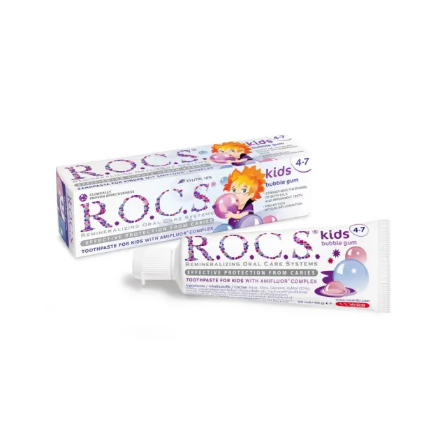 【R.O.C.S.】含氟 4-7歲兒童牙膏 泡泡糖/桑葚草莓 35ml/45g