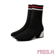 【MISS.K】時尚金屬塊跟運動風撞色飛織粗跟中筒靴(黑)