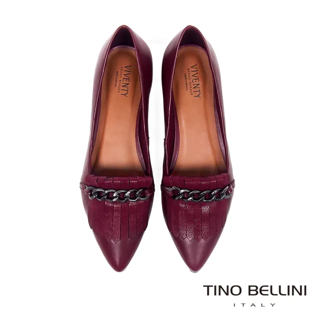 【TINO BELLINI 貝里尼】巴西進口流蘇鐵鍊好穿平底鞋VI8531(暗紅)
