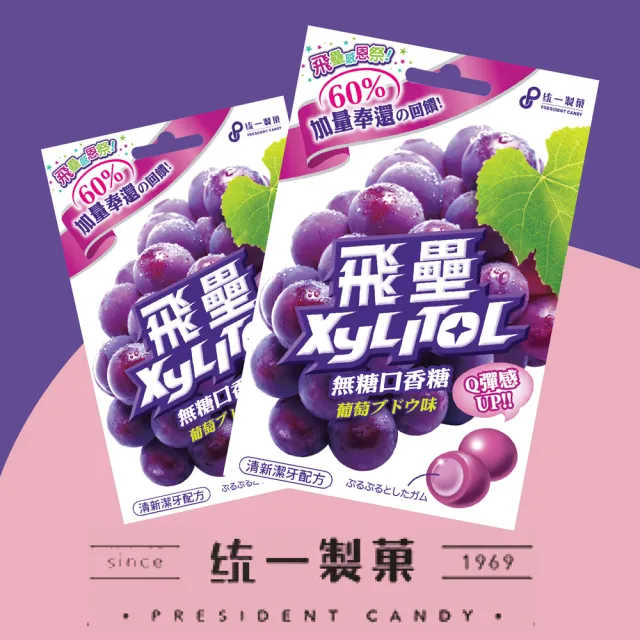 【PRESIDENT CANDY 統一製菓】飛壘Xylitol無糖口香糖-60.9gx1入(葡萄口味)