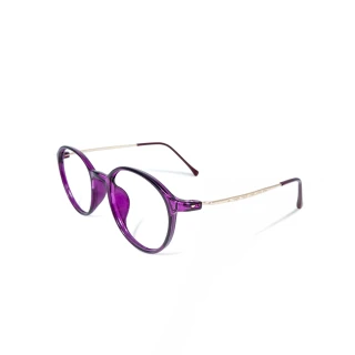 【ALEGANT】韓星時尚網紅復古桔梗紫TR90輕量圓框金屬鏡腳UV400濾藍光眼鏡(簡約造型潮流圓框濾藍光眼鏡)