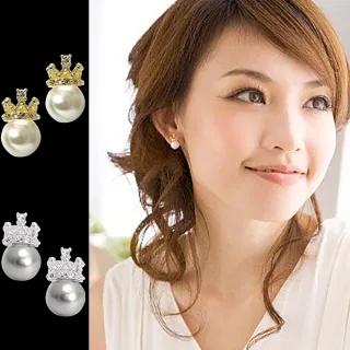 【山本美樹】王室 水晶鑽珍珠針式耳環(MIT)