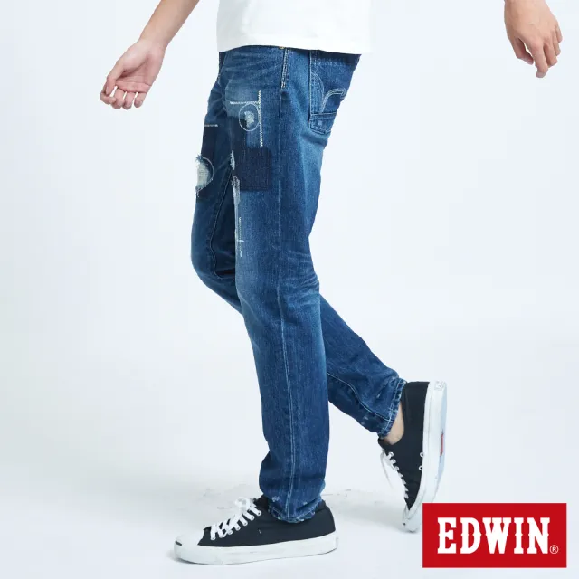 【EDWIN】男裝 BLUE TRIP拼貼破壞AB牛仔褲(中古藍)