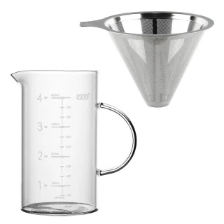 【MILA】不鏽鋼咖啡濾網+玻璃量杯650ml(超值優惠組)