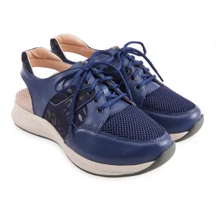 【A.S.O 阿瘦集團】機能休閒 超能力氣墊印刷豹紋綁帶休閒鞋(藍)