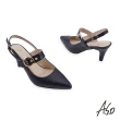 【A.S.O 阿瘦集團】時尚流行 健步美型時尚壓紋尖頭後拉帶高跟鞋(藍)