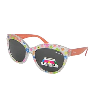 【Docomo】專業兒童設計款  女童專用偏光眼鏡  可愛透明花框設計  質感橘色鏡腳  超防紫外線UV400