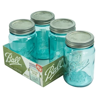 【美國Ball梅森罐】玻璃密封罐 16oz 窄口珍藏水藍玻璃瓶(4入)