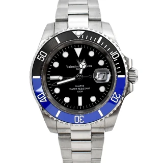 【Valentino Coupeau】簡約黑藍錶盤鋼錶(水鬼錶)