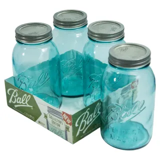【美國Ball梅森罐】玻璃密封罐 32oz 窄口珍藏水藍玻璃瓶(4入)