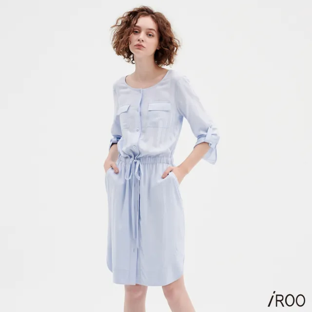 【iROO】圓領襯衫式洋裝