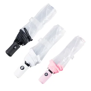 【德利生活】時尚透明自動摺疊雨傘(輕巧透明/自動傘)