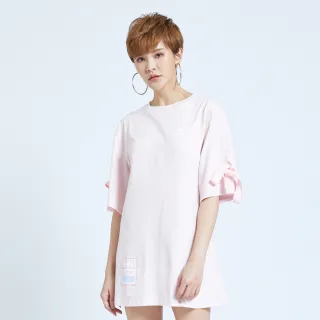 【5th STREET】女寬長版織帶短袖T恤-淺粉