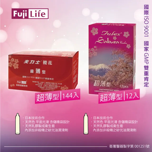 【Fujicondom不二乳膠】Fulex 夫力士 櫻花超薄型衛生套144入(保險套)