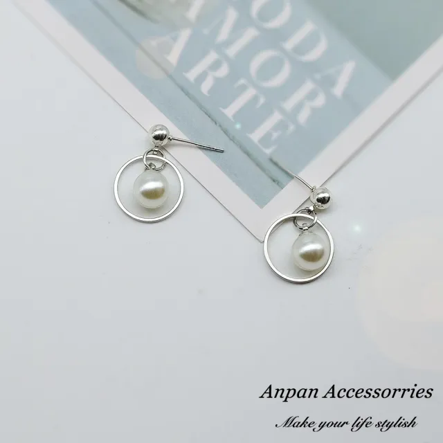 【Anpan】韓國南大門925銀針式手作環圈珍珠耳環_2色可選