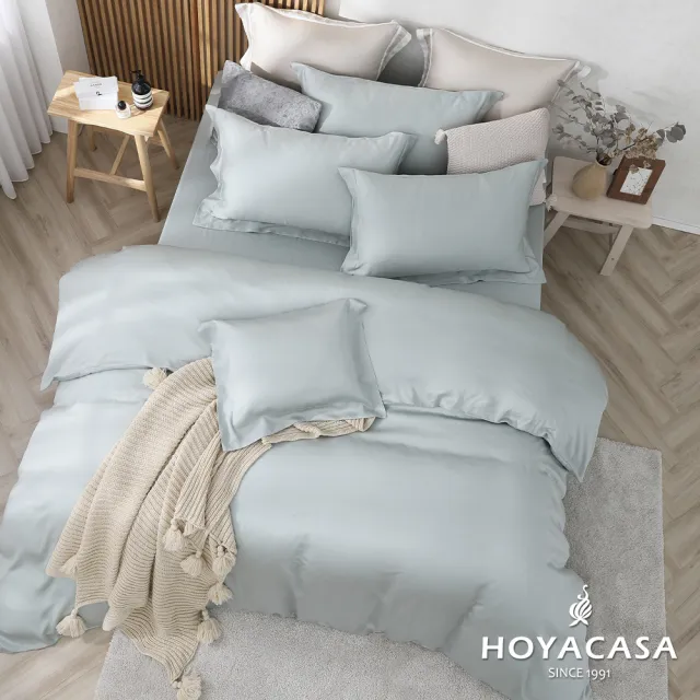 【HOYACASA】60支天絲被套床包組-法式簡約(雙人-沐野綠)