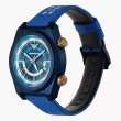 【EMPORIO ARMANI】亞曼尼 雙時區蔚藍帆布手錶-43mm(AR11564)
