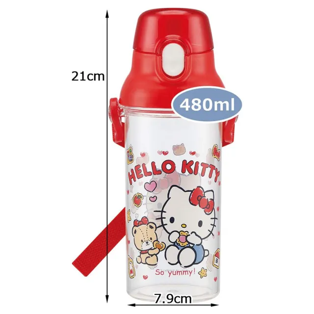 【Skater】三麗鷗 抗菌按壓開蓋透明輕量水壺 480ml Hello Kitty 餅乾