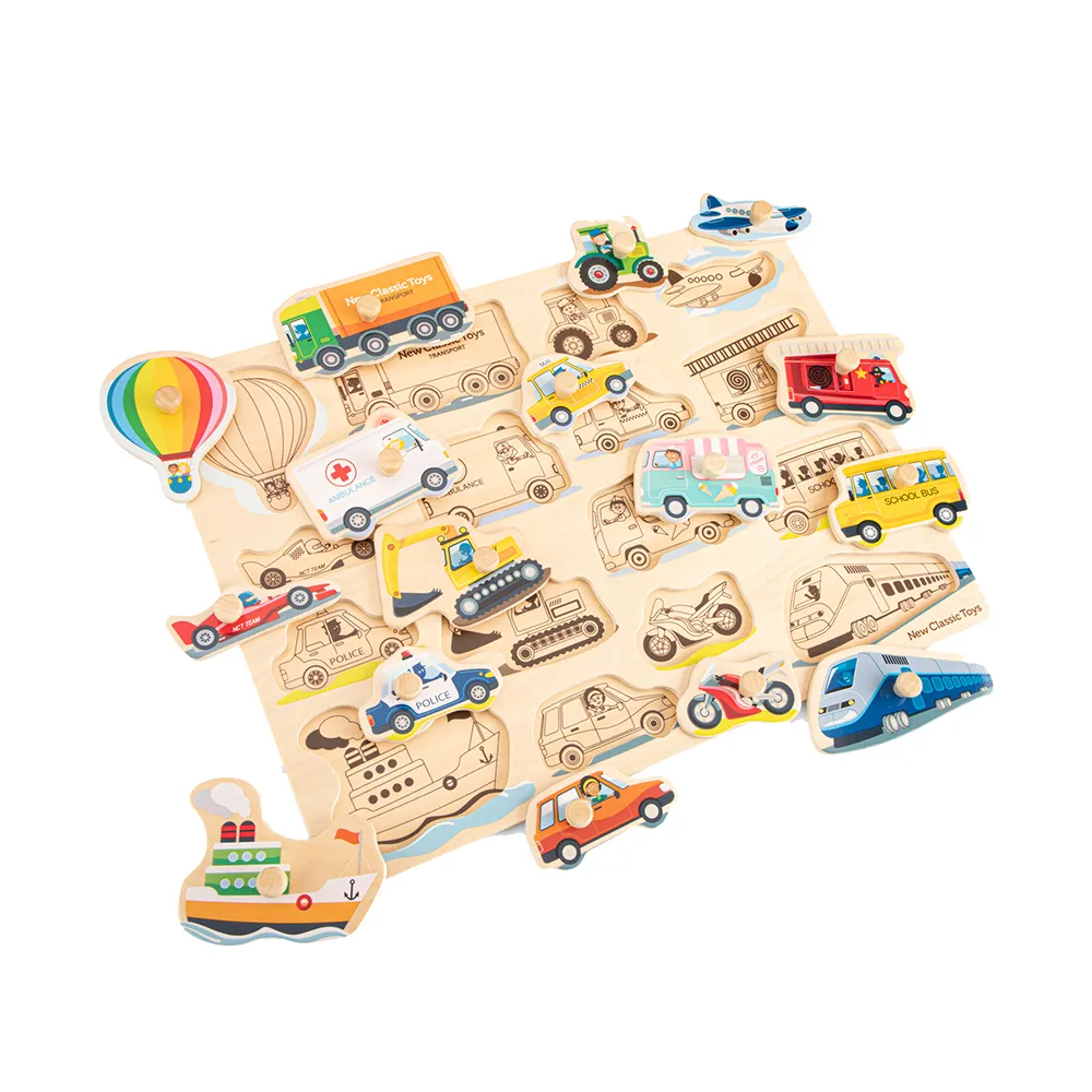 【New Classic Toys】寶寶木製拼圖-交通運輸工具 -16片(10442)