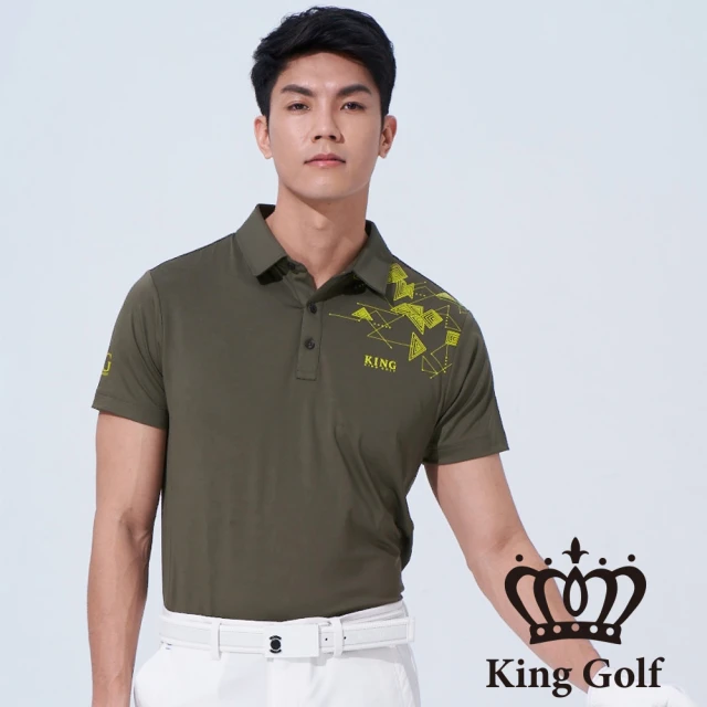 KING GOLF 實體同步款-男款滿版K字幾何跳色印花燙印